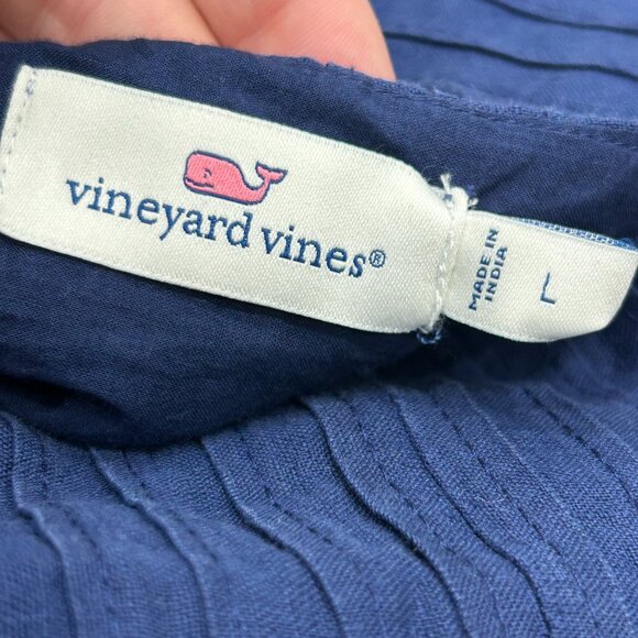 Vineyard Vines Pintuck Deep Bay Blue Linen Ruffle Sleeve V-Neck Mini Dress Large - Picture 9 of 11